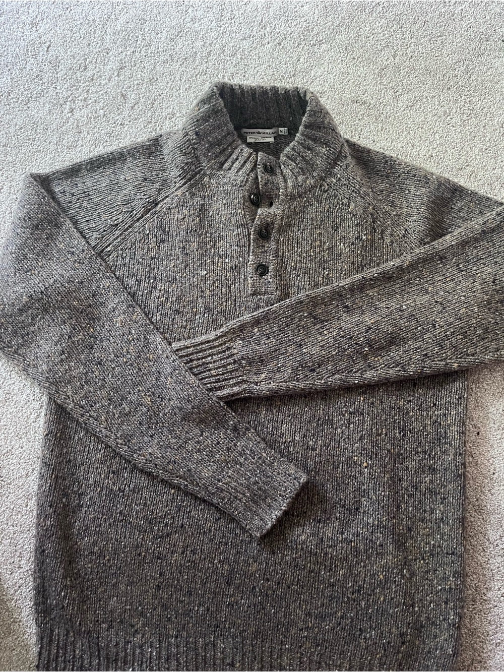 Peter Millar Merino Wool Alpaca Blend Button Mock Neck Sweater Gray Medium M